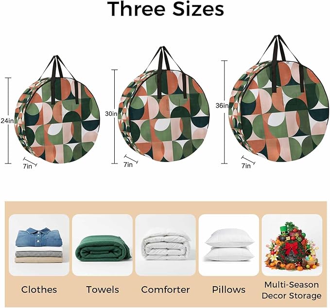 Storage Bag Mid Century Geometric Round Storage Totes Bins Closet Organizers with Zippers & Handle Abstract Modern Green Orange Clothes Storage Container for Bedroom Dorm Space Saving Packing Supplies