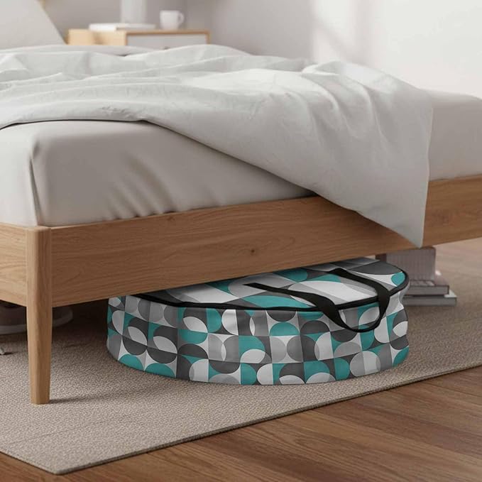 Storage Bag Mid Century Geometric Round Storage Totes Bins Closet Organizers with Zippers & Handle Abstract Modern Teal Clothes Storage Container for Bedroom Dorm Space Saving Packing Supplies Bags