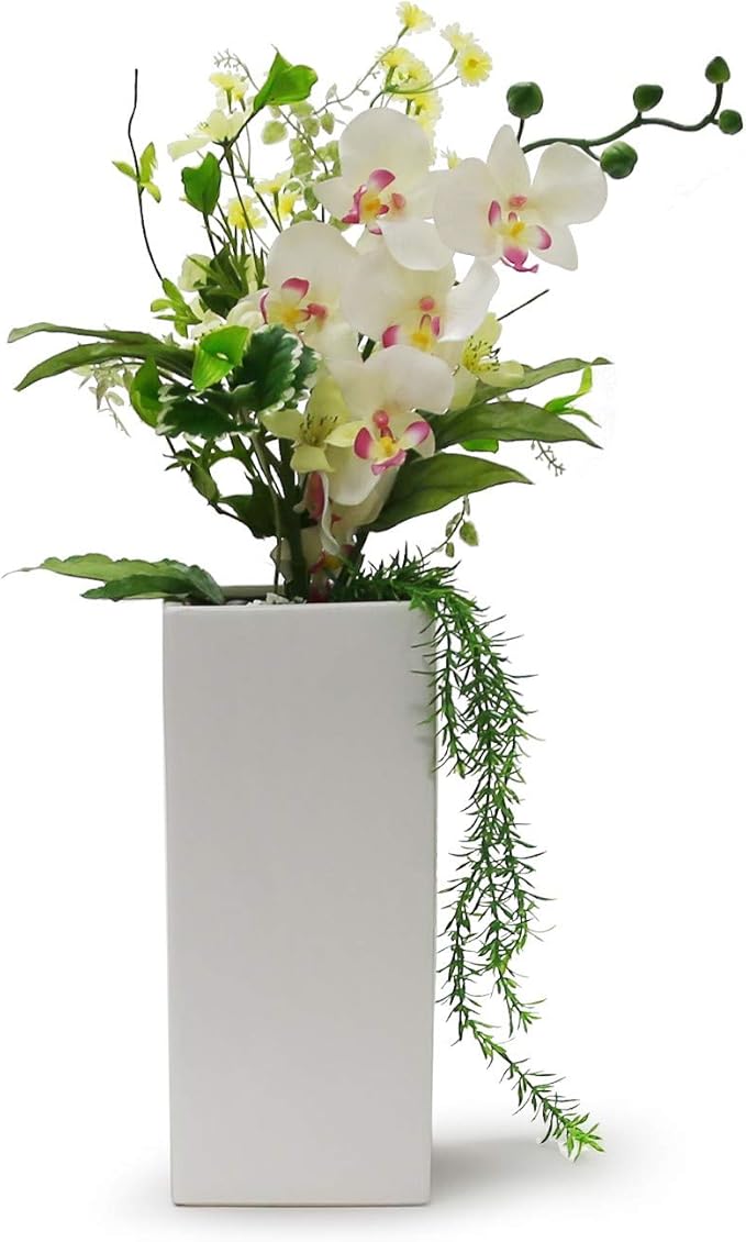 WGV Ceramic Block Vase 5" W x 12" H, (Multiple Size/Color Choices) Matte Tall Square Flower Planter Pot, Accents Home Office Tabletop Decor, Ideal Gifts White 1 Piece (CSB0512WT)