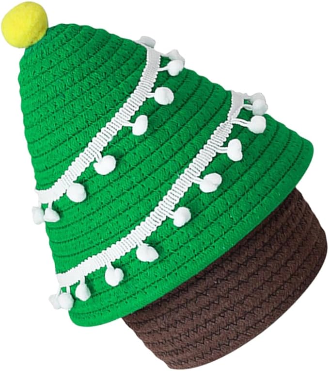 Cabilock Cartoon Christmas Tree Decorative Rope Woven Storage Basket Lid for Organizing Toys Snacks and Cosmetics Holiday Home