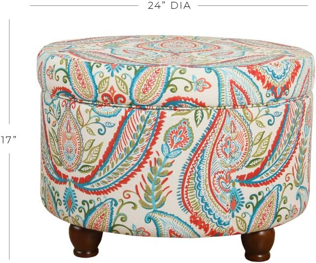 Homepop Home Decor | Upholstered Round Storage Ottoman | Ottoman with Storage for Living Room & Bedroom, Bold Paisley