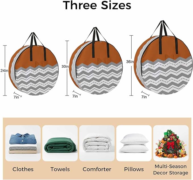 Storage Bag Burnt Orange Grey Waves Round Storage Totes Bins Closet Organizers with Zippers & Handle Chevron Stripe Clothes Storage Container for Bedroom Dorm Space Saving Packing Supplies Moving Bags