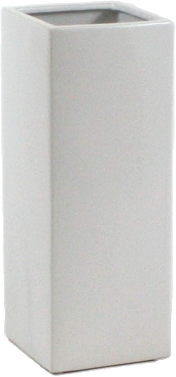 WGV Ceramic Block Vase 5" W x 14" H, (Multiple Size/Color Choices) Matte Tall Square Flower Planter Pot, Accents Home Office Tabletop Decor, Ideal Gifts White 1 Piece (CSB0514WT)