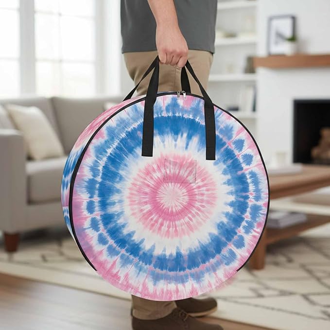 Storage Bag Blue Pink Tie Dye Round Storage Totes Bins Closet Organizers with Zippers & Handle Bohemian Tribal Style Clothes Storage Container for Bedroom Dorm Space Saving Packing Supplies Bags