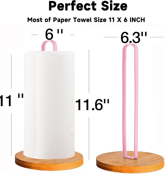 Wooden Paper Towel Holder Countertop, Kitchen-Towel-Holder FreeStanding with Non-Slip Base for Kitchen Bathroom