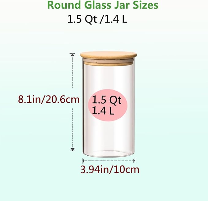 VIEWELLD 1.5 Qt Round Glass Storage Containers with Lids, Clear Food Storage Container Jar with Sealing Bamboo Lid for Noodles Flour Cereal Rice Sugar Tea Coffee Beans, Round Set of 3