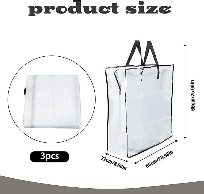 NICENEEDED 3 PCS Clear Bags with Zipper and Handles, 25.98 x 8.66 Inch Halloween Christmas Decorative Wreath Storage, Moving Boxes Alternative, Under the Bed Storage Container