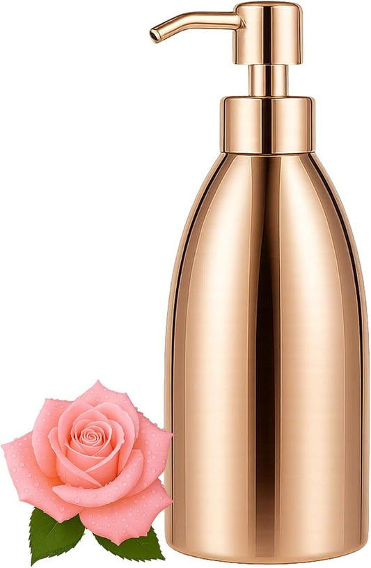 304 Stainless Steel Soap Dispenser 16oz Rust-Proof Liquid Soap Pump Bottle for Kitchen or Bathroom Countertop Hand Dish Lotion Leak-Proof (Rose Gold)