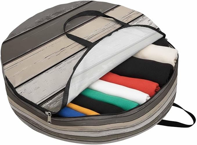 Retro Dark Grey Stripe Round Storage Bag 24 Inch, Peeling Paint Effect Texture Clothes Storage Container with Handles Heavy Duty Organizer for Comforter, Bedding & Holiday Wreaths