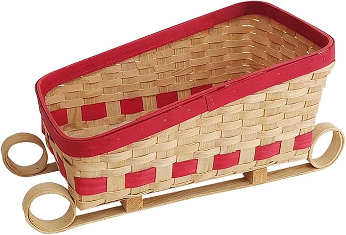 Sled Ornament Woven Basket Christmas Decoration Multifunction Kitchen Counter Storage Bin Food Basket for Parties Decoration, 34x20x18cm