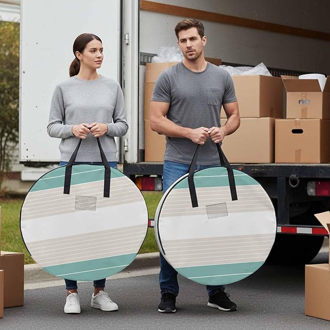 Storage Bag Cream Striped Round Storage Totes Bins Closet Organizers with Zippers & Handle Ombre Teal Stripes Clothes Storage Container for Bedroom Dorm Space Saving Packing Supplies Moving Bags