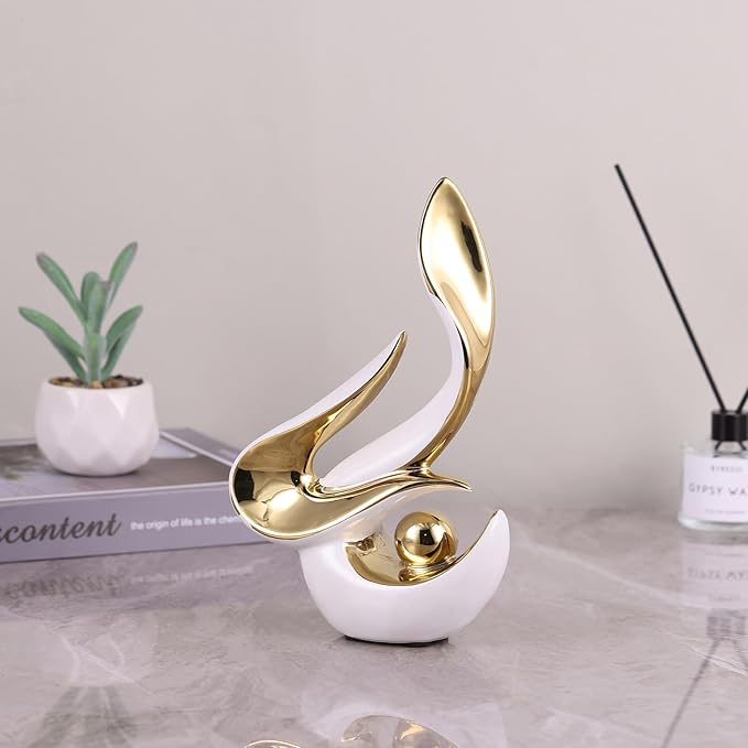Gold Living Room Decor Table,Sculptures Home Decor,Modern Abstract Art,Dinner Table Centerpiece Decor,Ceramic Statue and Figurines Decorations Accent,Adorno para Mesa Comedor (White Gold)