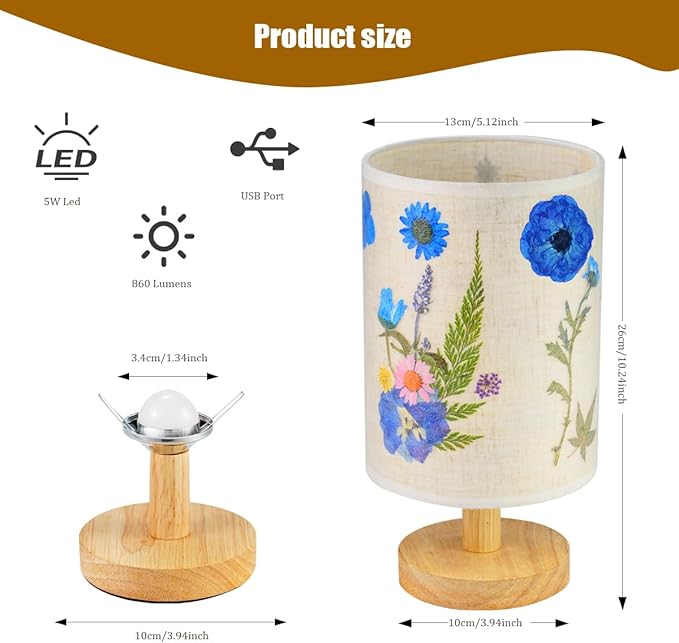Dried Flowers Table Lamp，Handmade DIY Pressed Nature Flowers Lamp for Bedroom Living Room, Dorm, Home, Office Décor(4 Colors) (Purple)