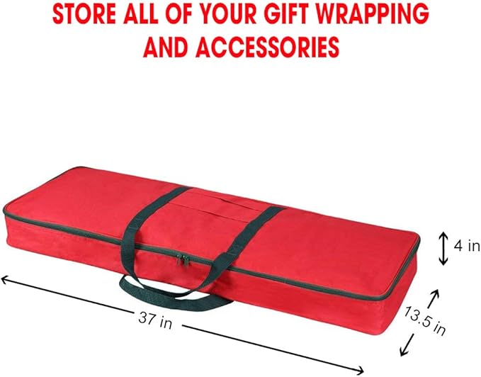 Primode Christmas Wrapping Paper Storage Bag with Pockets | Gift Wrap Organizer Container | 37” x 14” x 4” | Underbed Durable Box Made of 600D Oxford Material (Red)