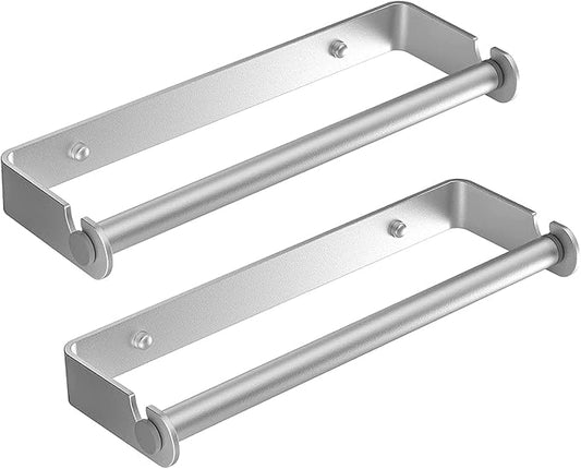 Aheucndg Paper Towel Holder for Kitchen, Wall Mount Paper Towel Holder, for Kitchen or Bathroom Self-Adhesive or Drill Mounting Paper Roll Holder Under Cabinet (Silvery 2Pack)