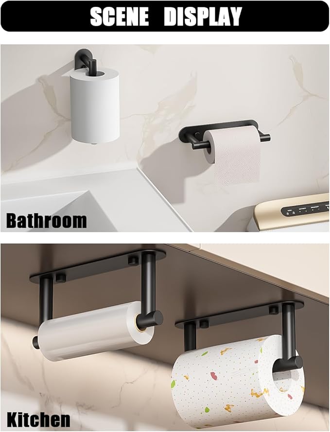 Black Toilet Paper Holder - Bathroom Toilet Paper Holder Adhesive or Screw Wall Mounted Swivel Snap Lock Design Fits Anywhere Stainless Steel Bathroom Tissue Roll Holder