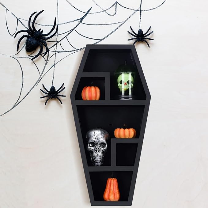 DOITOOL Book Decorations Coffin Storage Rack Decor Ornament Compartment Shelf Coffin Storage Organizer Bracket Halloween