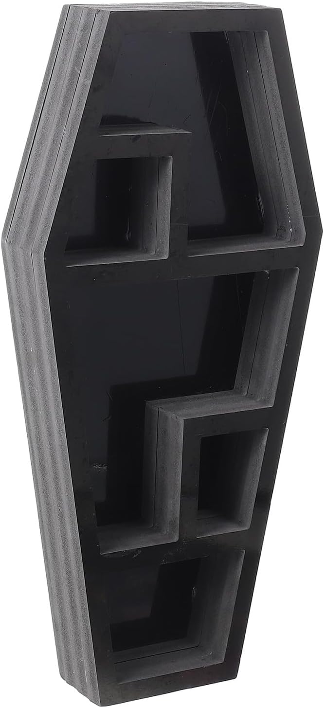 Homoyoyo Gothic Coffin Shelf Organizer for Halloween Decor Coffin Storage Rack for Candles Books and Figurines Lightweight and Compartment Display Shelf for Horror Themed Rooms