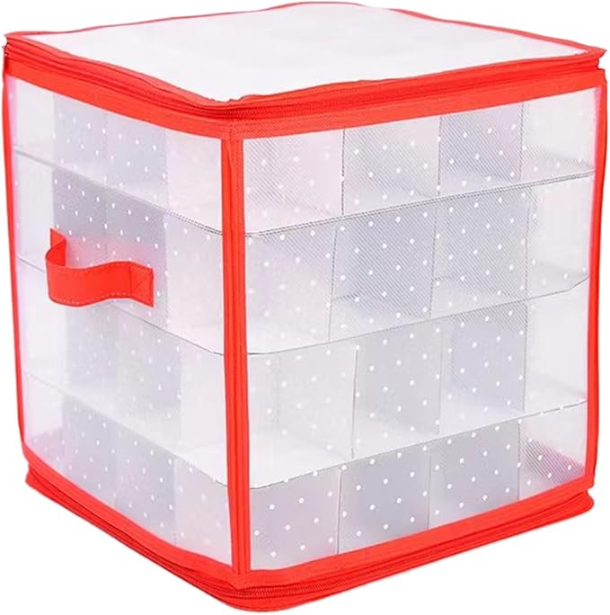 Christmas Ornament Organizer Bag, 64-Grids Foldable Divider Storage, Decoration Ball Use, Zippered Design, Easy Portable Construction, Under Bed Cabinet Home Basement Apartment