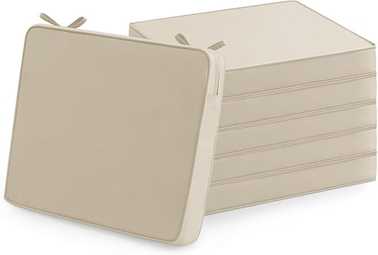 Outdoor Chair Cushions Set of 6: Waterproof & Fade Resistant Seat Cushion for Patio Furniture - 19 x 19 x 2 Inch Chair Pads with Ties and Hidden Zipper - Patio Chair Cushion Replacement, Beige