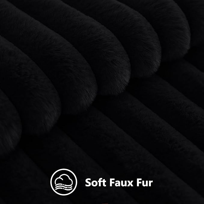 decorUhome Cozy Faux Fur Throw Pillow Covers 22x22 Set of 2 Decorative Soft Plush Striped Modern Farmhouse Boho Couch Euro Sham Pillow Cases with Velvet Back for Sofa Bed Living Room, Black