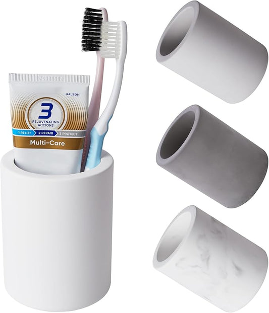 Drying Stone Toothbrush Holder, Diatomite Toothbrush Holders for Bathroom Counter, Quick Drying Electric Toothbrush and Toothpaste Holder Bathroom Organizer, White