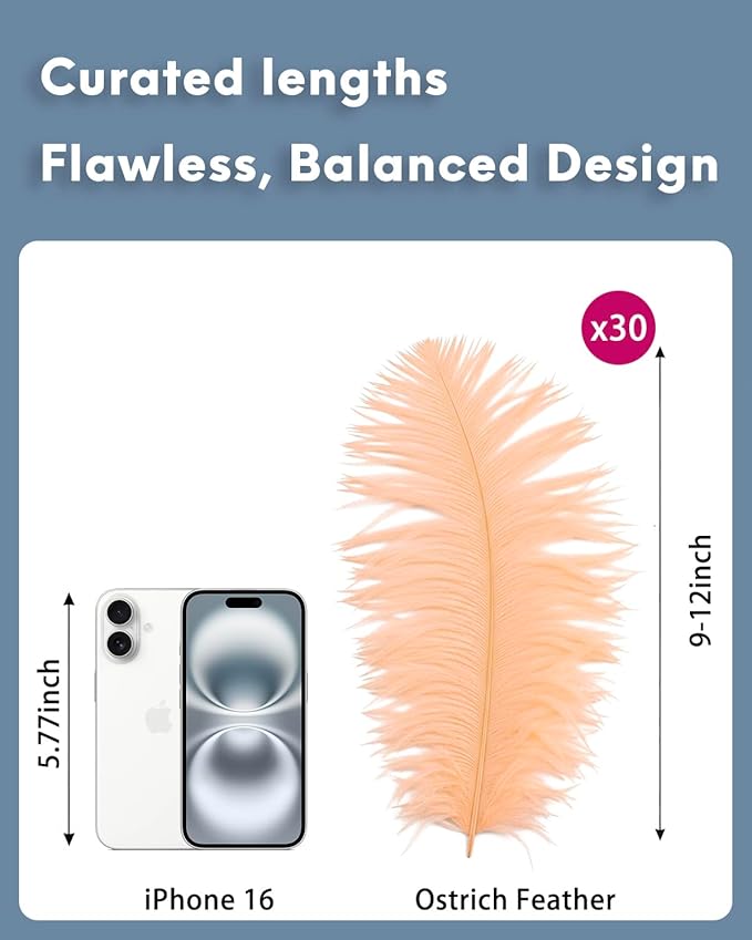 30pcs Champagne Ostrich Feathers Natural Bulk 9-12inch(23-30cm) Vase Craft Wedding Home Party Centerpieces Christmas Day Decoration