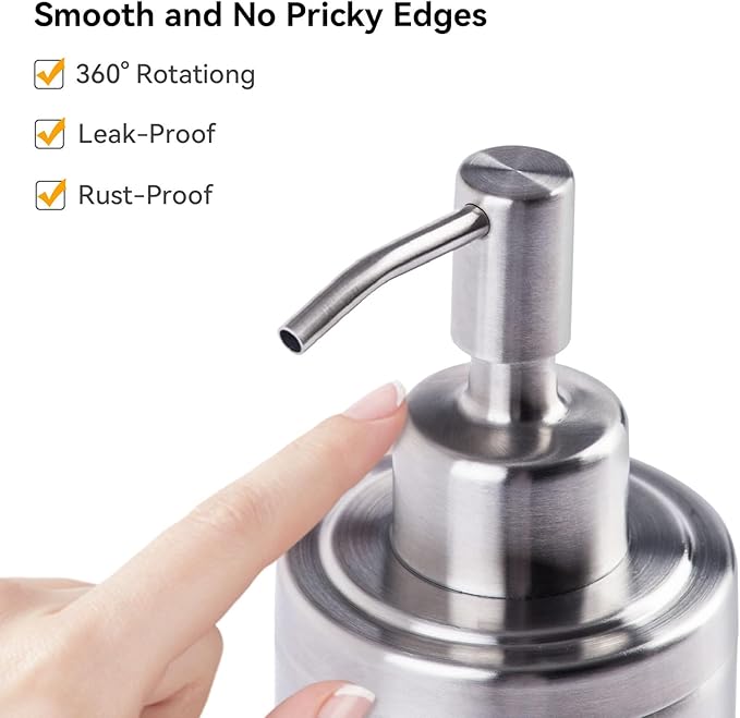 Countertop Hand Soap Dispenser, Refillable Stainless Steel Soap Pump Bottle for Bathroom & Kitchen, Free Standing - 300ml, Brushed Nickel