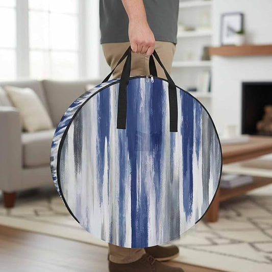 30 Inch Round Storage Bag 1 Pack,Watercolor Blue Grey Oil Painting Art Waterproof Wreath Storage Container with Handles&Zipper Modern Abstract Closet Organizer Bags Garland Box