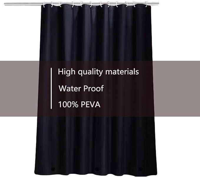 TIKABC Black Shower Curtain Liner 5 Pack, 4G PEVA Shower Liner, Plastic Peva Waterproof Shower Curtains, 72x72 inch with Grommet Holes 3 Magnetic Weights