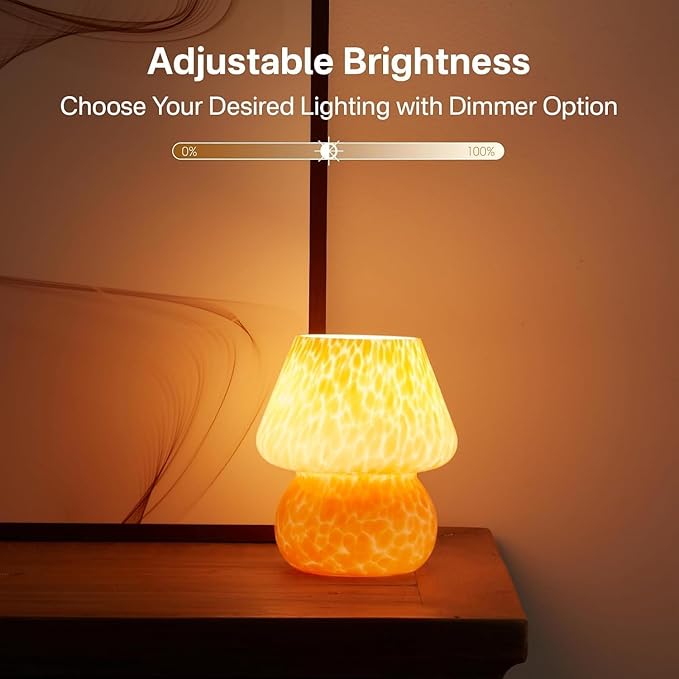 Dawnwake Mushroom Lamp Table Lamp for Bedroom,Small Desk Bedside Lamps for Living Room,Mushroom Decor Cute Mini Modern Mid Century Lamps for Night Stands,Aesthetic Home Living Room Decor(Flame Orange)