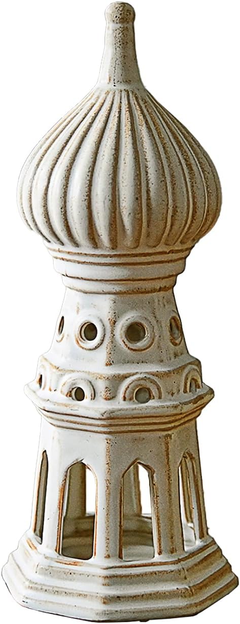 Ceramic Home Decoration 11.02 Inch Tall Onion Dome Tower for Living Room Bedroom Office Modern Farmhouse Antique Rustic Nordic Ornament Desktop Fireplace Centerpiece Decor