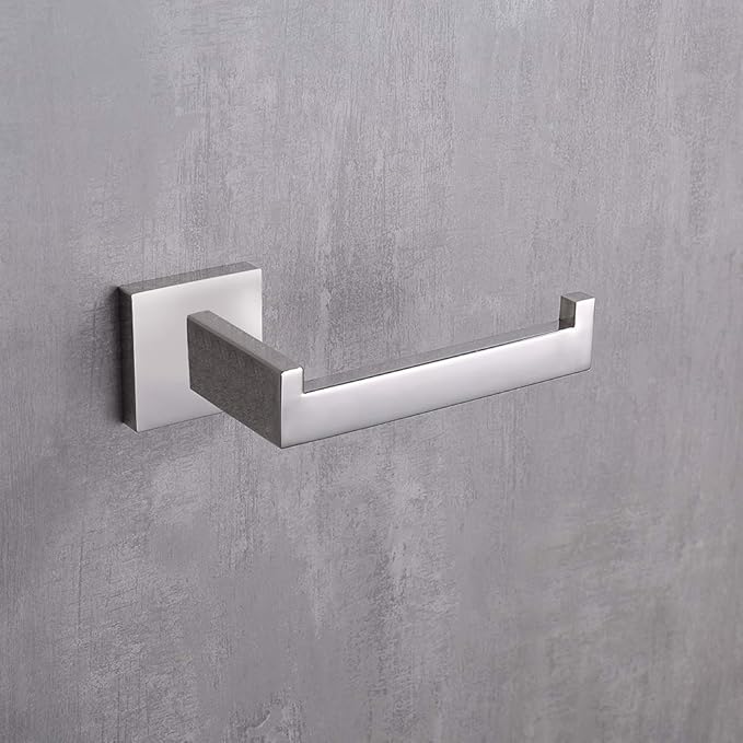TASTOS Polished Chrome Toilet Paper Holder SUS304 Stainless Steel, Modern Square Half Open Bathroom 5 inch TP Holder Wall Mount Rustfree Tissue Roll Dispenser for Washroom Kitchen 2 Pack