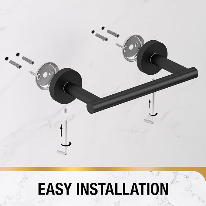HITSLAM Toilet Paper Holder Wall Mount Matte Black, Double Post Pivoting Toilet Paper Roll Holder, SS304 Stainless Steel Bathroom Toilet Tissue Holder