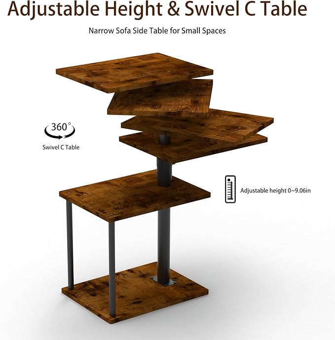 Faesun Swivel Side Table for Couch Arm, Height Adjustable C Shaped End Table for Recliner or Bed, Tv Trays with Storage Shelf for Small Spaces- Small Nightstand for Living Room, Bedroom, 2pc