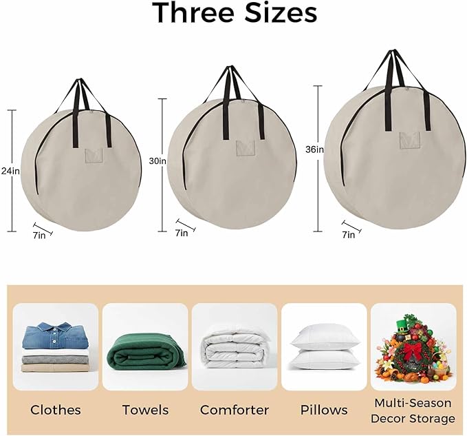 36 Inch Round Storage Bag 1 Pack,Watercolor Minimalist Pure Color Waterproof Wreath Storage Container with Handles&Zipper White Modern Art Closet Organizer Bags Garland Box