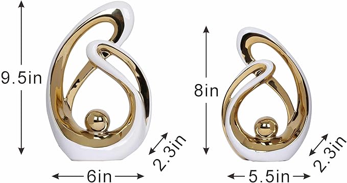 2 PCS White Gold Decor Accent Ceramic Statue White Mid Century Modern Home Decor Accents Sculpture Decorations Centerpieces for Living Room Bookshelf Shelf Coffee Table Kitchen Office Dining Table