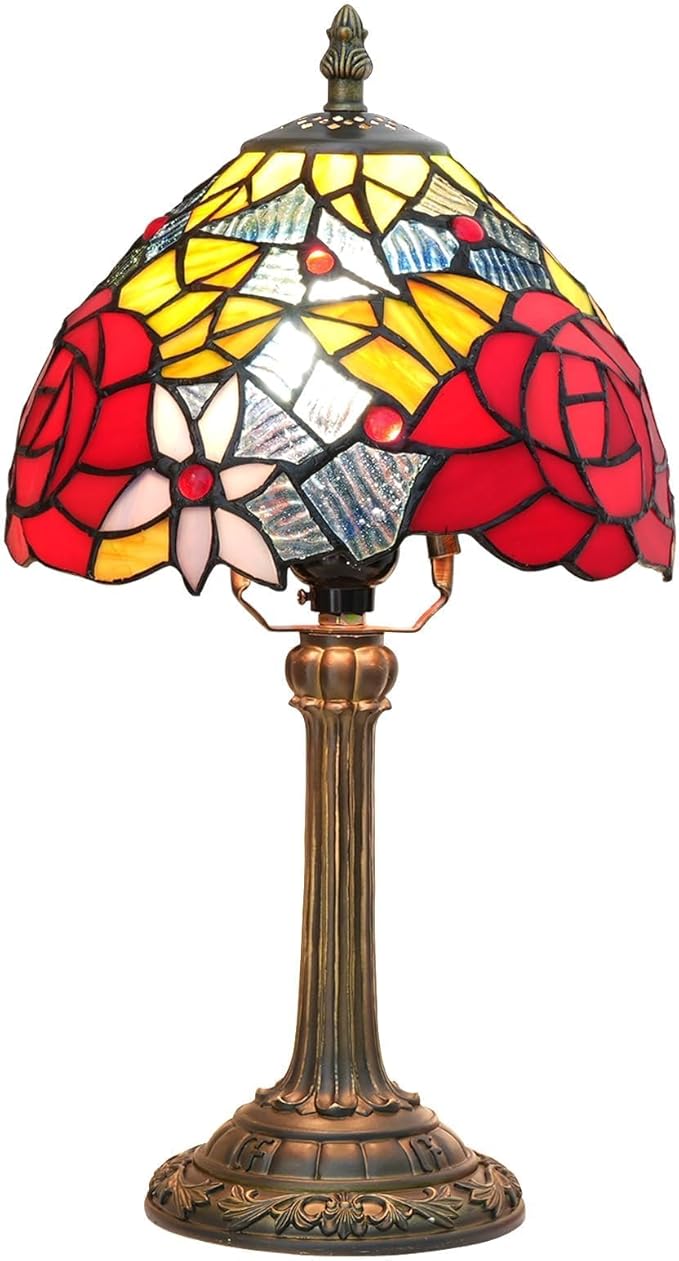 Tiffany Lamp Bedside Table Lamp-Nightstand,Stained Glass Lamp for Bedroom Dorm Living Kitchen, Aesthetic Cute Home Decor Gift (Rose)