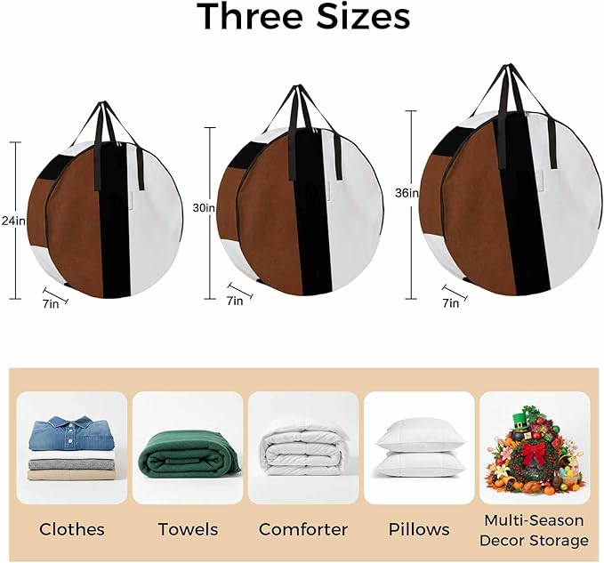 Storage Bag Brown Black Stripe Round Storage Totes Bins Closet Organizers with Zippers & Handle Boho Style Clothes Storage Container for Bedroom Dorm Space Saving Packing Supplies Moving Bags