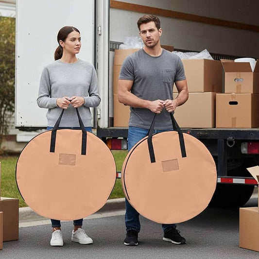 24 Inch Round Storage Bag 2 Pack,Peach Pink Watercolor Waterproof Wreath Storage Container with Handles&Zipper Solid Color Closet Organizer Bags Garland Box