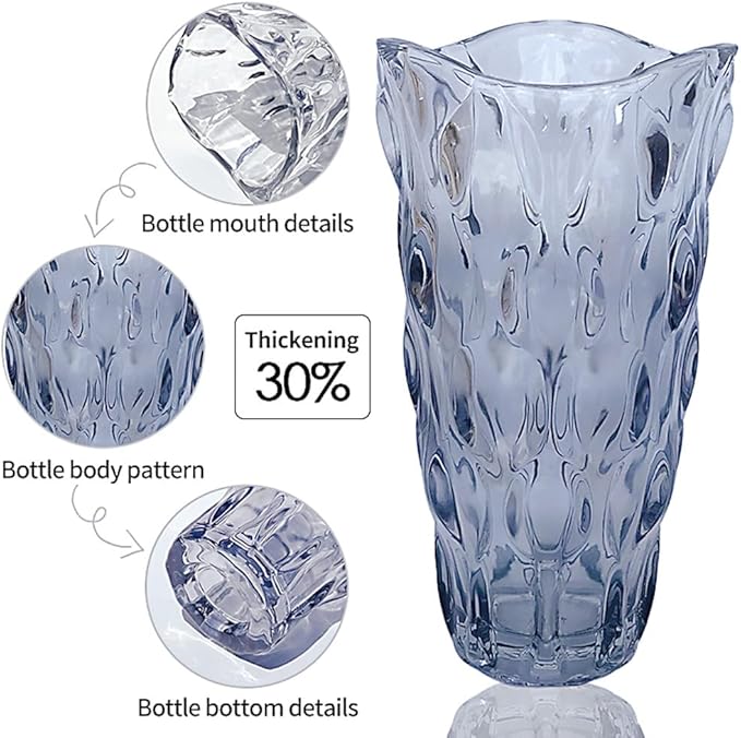 Unbreakable Flower Glass Vase 2.4lb 9.5inch Sparkle vase Bohemian Style, for Centerpieces,Kitchen,Office, Living Room,Wedding,Perfect Home Decor Glass Vase (Gradient Gray)