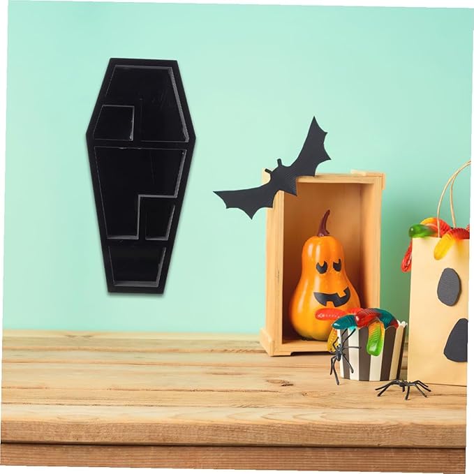 FOMIYES Spooky Coffin Shelf Gothic Halloween Decor Compartment Display Rack for Creative Storage for Parties Haunted Houses and Festivals Coffin Design