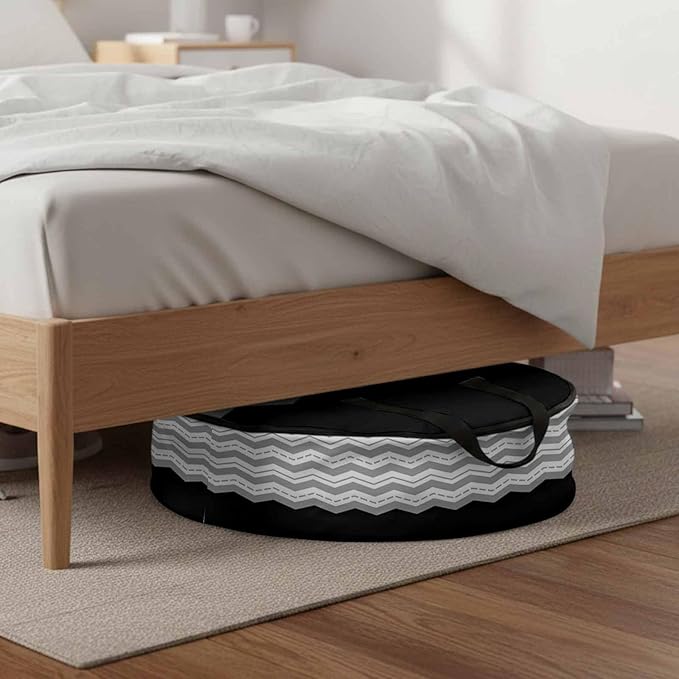 Storage Bag Grey Waves Round Storage Totes Bins Closet Organizers with Zippers & Handle Black Chevron Stripe Clothes Storage Container for Bedroom Dorm Space Saving Packing Supplies Moving Bags