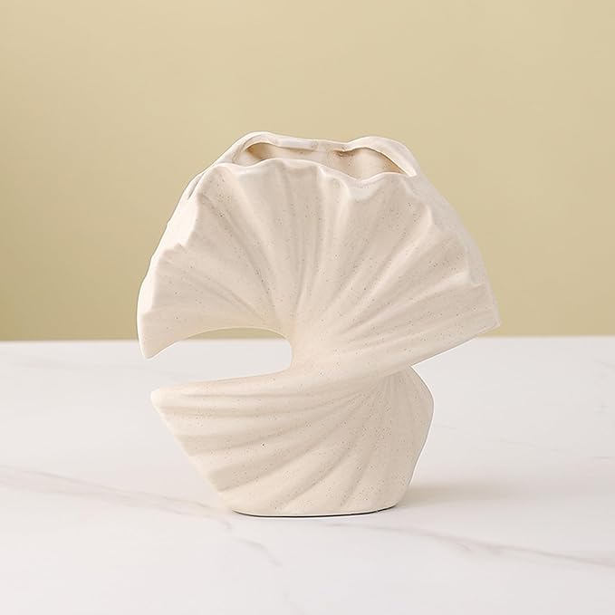 Handmade Ceramic Shell - Shaped Vase Se Artistic Textured Vases for Home Decor, Modern Minimalist Accent Pieces