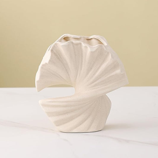 Handmade Ceramic Shell - Shaped Vase Se Artistic Textured Vases for Home Decor, Modern Minimalist Accent Pieces