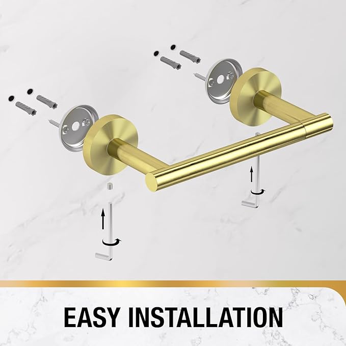 HITSLAM Gold Toilet Paper Holder Wall Mount, Double Post Pivoting Toilet Paper Roll Holder, SUS304 Stainless Steel Toilet Tissue Holder, Modern Tissue Holder for Bathroom, Kitchen, Washroom