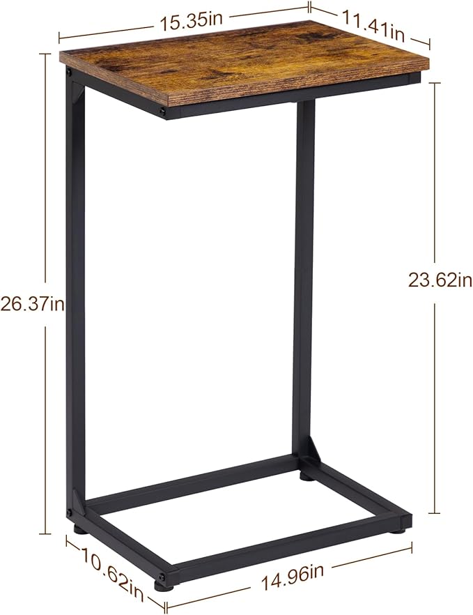 AMHANCIBLE C Shaped End Tables, Couch Side Tables that Slide Under, TV Trays for Living Room, Bedroom, Small Space, Sofa, Brown HET02BBR-1