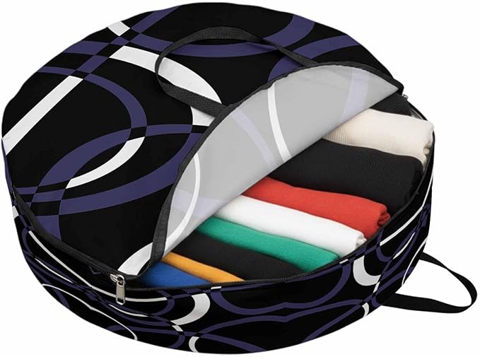 Storage Bag Blue Black Geometric Circle Round Storage Totes Bins Closet Organizers with Zippers & Handle Modern Abstract Lines Clothes Storage Container for Bedroom Dorm Space Saving Packing Supplies