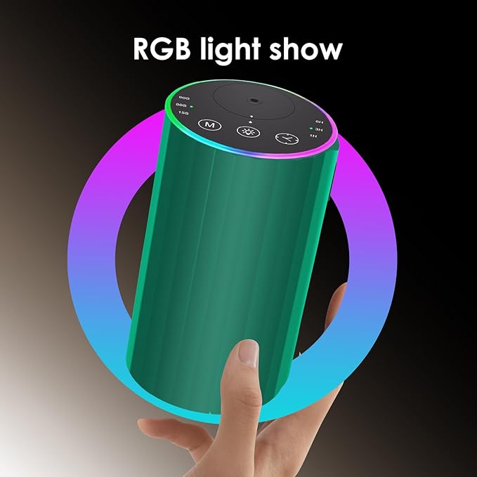 Waterless Essential Oil Diffuser, 7 Colors LED Light, Battery Powered Mini Scent Air Machine, Aromatherapy Mist Diffuser for Home Room Car Office，Black Aluminum Alloy (Black) (Green)