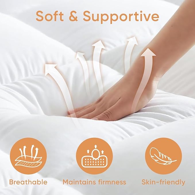 Memory Foam Mattress Topper Queen, Breathable & Skin-Friendly Mattress Topper for Back Pain Relief, 3 Inch Extra Thick Shredded Foam, 100% Cotton Mattress Pad Cover